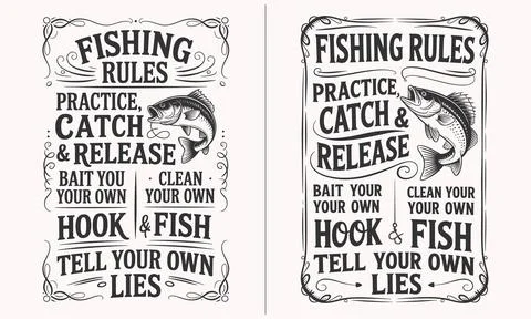 Fishing Rules Catch &amp; Release T-shirt Design, Fishing Humor Quote, Angler G.. Illustrazione stock