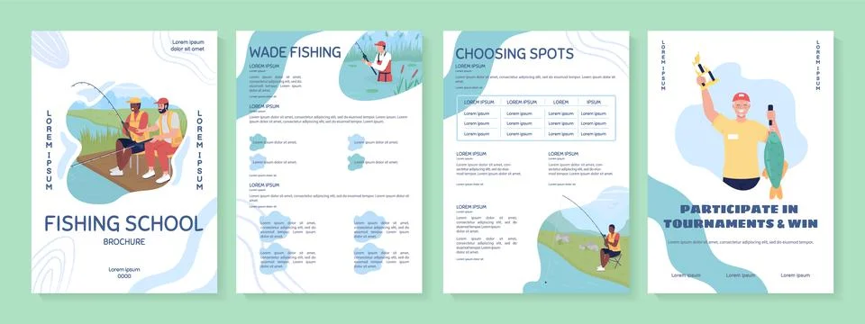 Fishing school flat vector brochure template Illustrazione stock