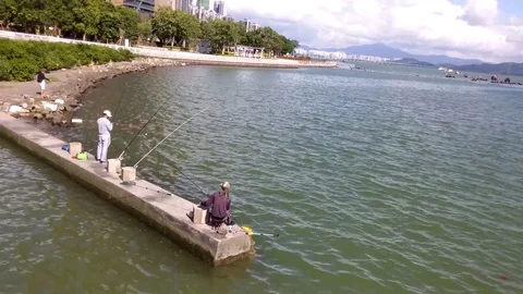 Fishing at the sea Stock Footage 80399945