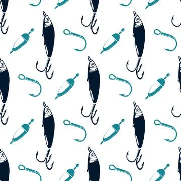 Fishing seamless pattern with spoon-bait and hook 스톡 일러스트