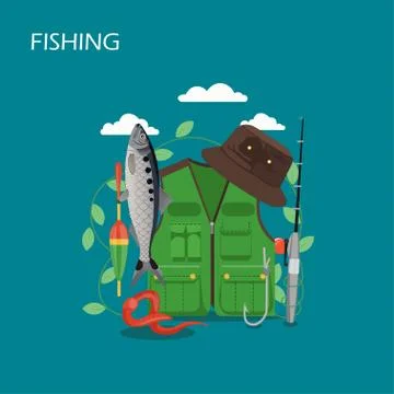 Fishing set vector flat style design illustration Stock Illustration