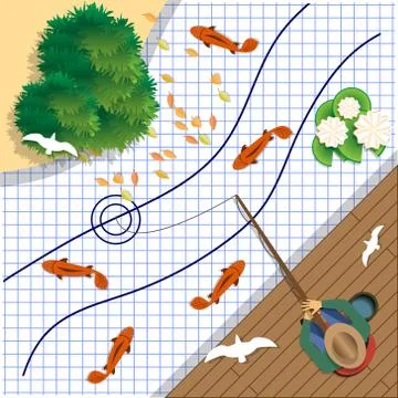 Fishing on a sheet in a cage. Stock Illustration