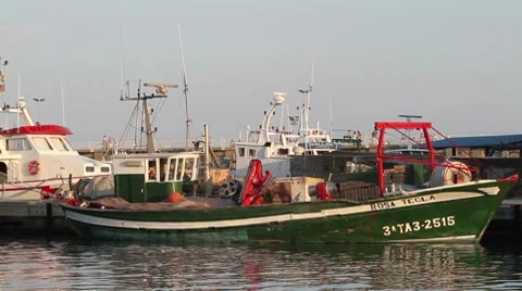 Fishing ship in a harbour. Stock Footage 7764063