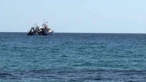 A fishing ship in the sea 스톡 동영상 95878413