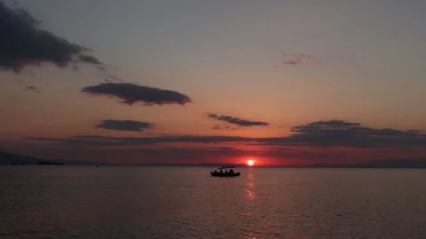 Fishing Ship on the Sunset Stock Footage 239481201