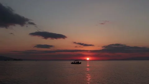 Fishing Ship on the Sunset (Slow Motion) Stock Footage 239481286