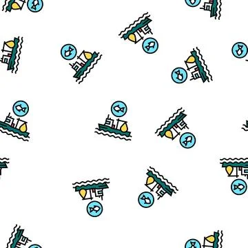 Fishing ship vector seamless pattern Stock Illustration