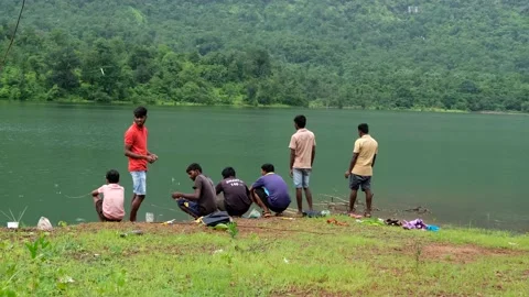 Fishing at Solanpada Dam Stock Footage 141128415