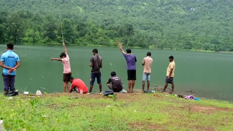 Fishing at Solanpada Dam Stock Footage 141128493