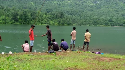 Fishing at Solanpada Dam Stock Footage 141128515