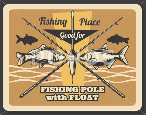 Fishing sport retro poster, fishes and rods Stock Illustration