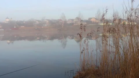 Fishing in spring, fog Stock Footage 180637078