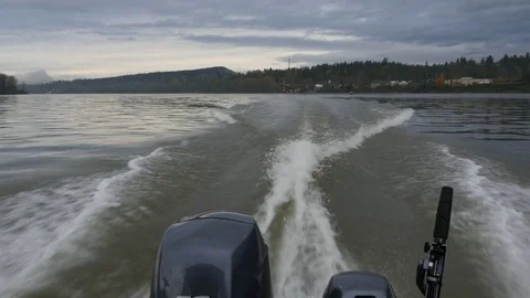 Fishing sturgeon in Canada. Boat at speed. 動画素材 74678317