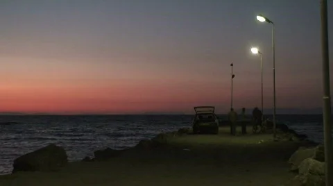 Fishing at sunset Stock Footage 85567