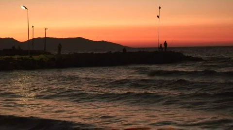 Fishing at sunset Stock Footage 85568