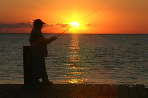 Fishing At Sunset Stock Footage 544210