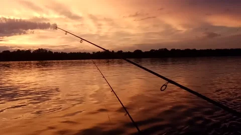 Fishing on sunset. Stock Footage 132656140