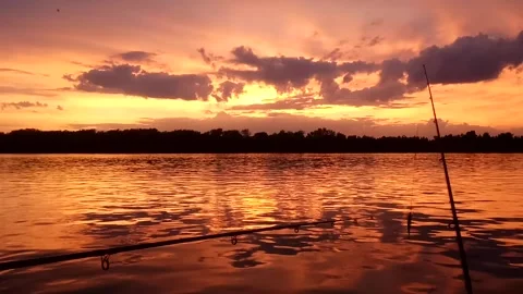 Fishing on sunset. Stock Footage 132656317