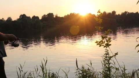 Fishing on sunset. Stock Footage 136021477