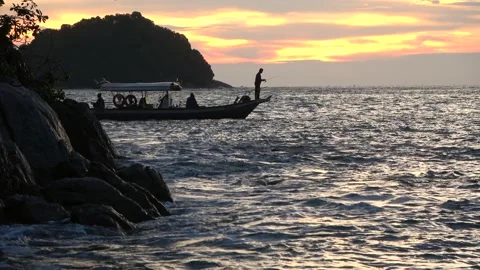 Fishing at sunset, Malaysia Stock Footage 185464843