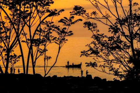 Fishing at sunset Foto stock