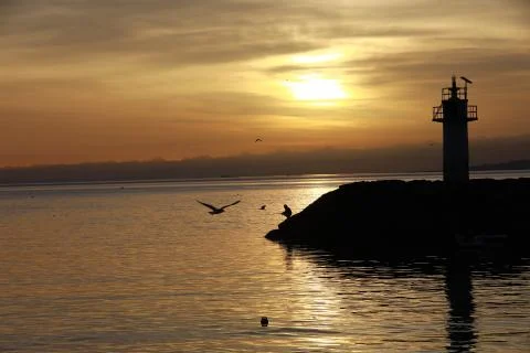 Fishing at sunset Stock Photos