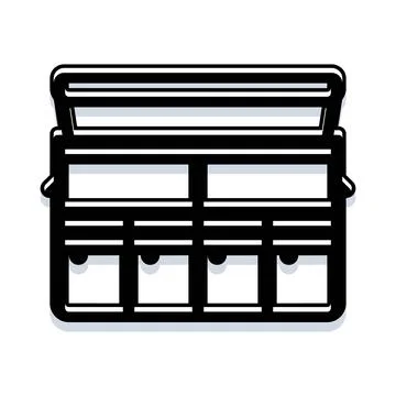 Fishing tackle box with open lid and compartments 库存插图