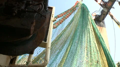 Fishing trawl on the floating vessel. Stock Footage 63117546