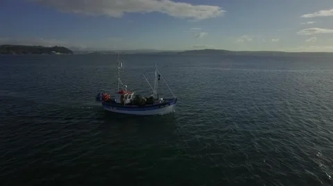Fishing Trawler Drops Lobster Pots off Cornish Coast Stock Footage 59795852