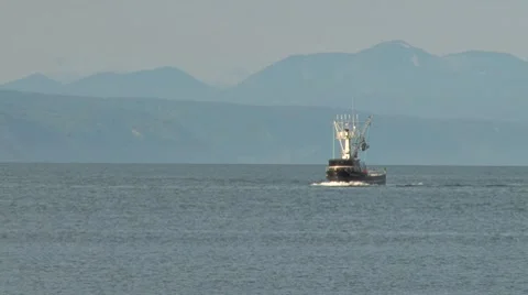 Fishing Trawler Steaming Through Calm Waters Stock Footage 8599045