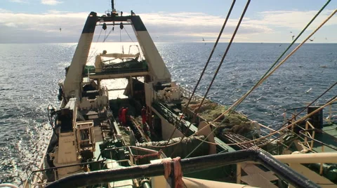 Fishing trawler. View from the main deck Stock Footage 63118132