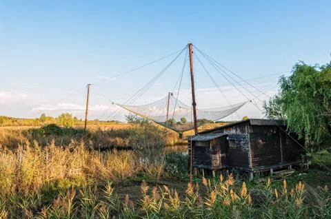 Fishing trebuchet with net. Stock Photos