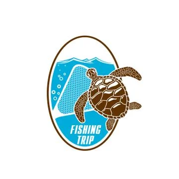Fishing trip vector icon of turtle and fishnet Stock Illustration
