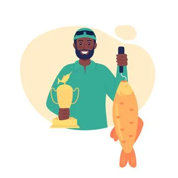 Fishing trophy for catching big fish 2D vector isolated illustration Stock Illustration