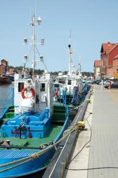 Fishing vessels in harbour in Ustka in Poland Stock Photos