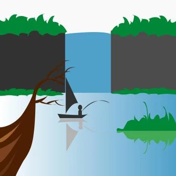 Fishing in the waterfall lake Illustrazione stock