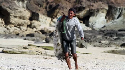 Fishman at the ocean Stock Footage 27447293