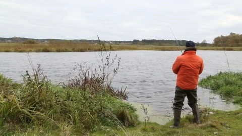 Fishman at the river Stock Footage 72040632