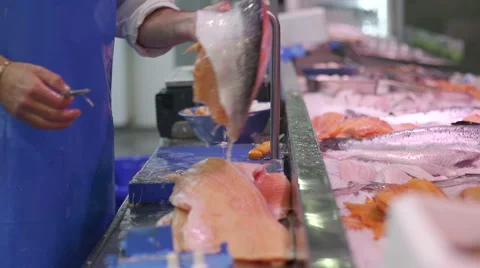 Fishmonger Boning Fish Stock Footage 55830663