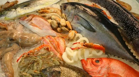 Fishmonger with fresh seafood. Stock Footage 21945228