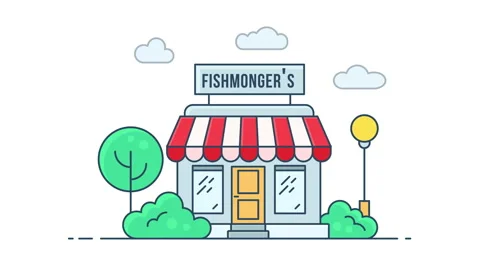 Fishmonger's front exterior facade animation Stock Footage 175653761