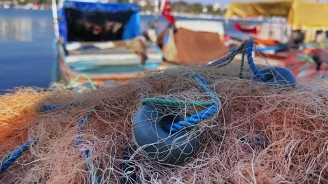 Fishnet Fishing Lines in a Dock Stock Footage 237375227