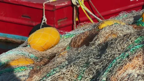 Fishnet Fishing Lines in a Dock Stock Footage 237376383