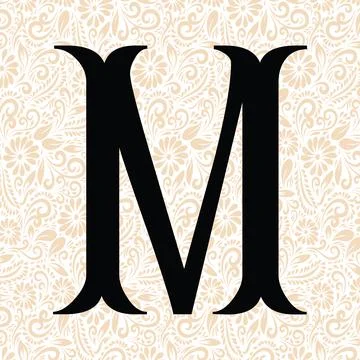 Fishtail Alphabet M , Black alphabet vector, alphabet vector Stock Illustration
