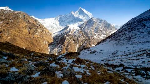 FISHTAIL MOUNTAIN BASE CAMP Stock-Fotos