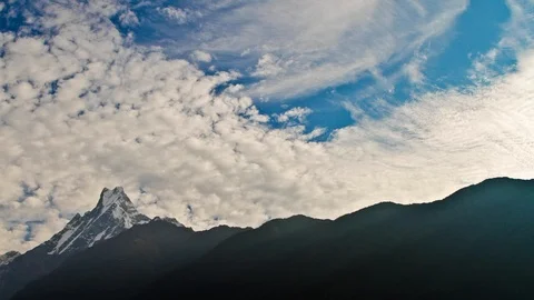 Fishtail mountain with stunning cloud formations Stock Footage 122025364