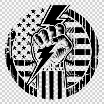 Fist And Lightning Bolt Emblem holding stars stripes circle イラスト素材