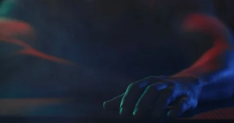 Fist of angry man beats on the table in slow motion Stock Footage 107774973