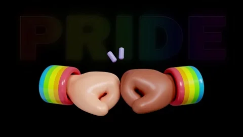 Fist Bump Concept Between Diverse Characters Over Pride Typography. Stock Footage 340283475