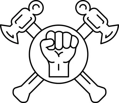 A fist with a hammer and an axe in the background Stock Illustration